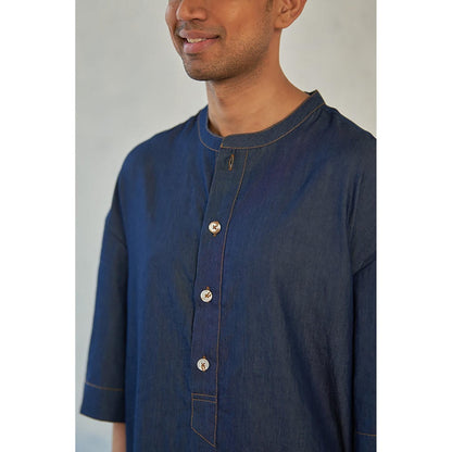 CANOOPI Blue Denim Fusion Long Kurta with Jogger