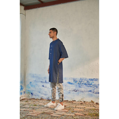 CANOOPI Blue Denim Fusion Long Kurta with Jogger