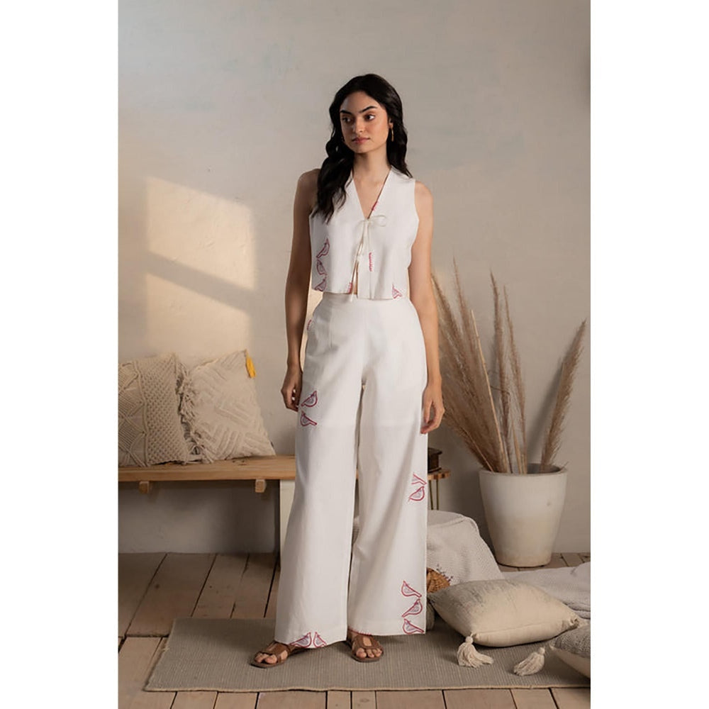 CANOOPI White Flight Embroidered Crop Top and Pant