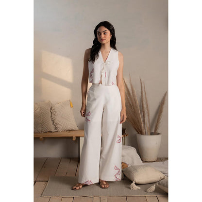 CANOOPI White Flight Embroidered Crop Top and Pant