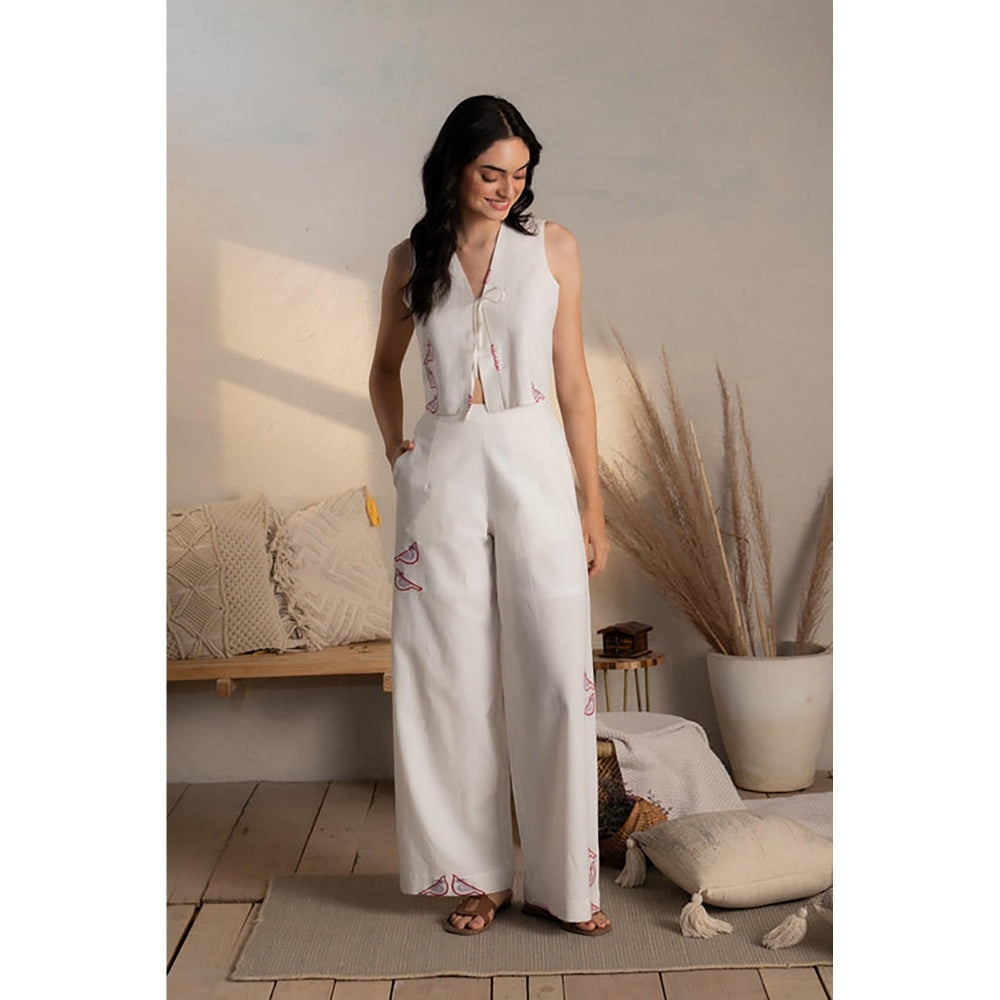 CANOOPI White Flight Embroidered Crop Top and Pant