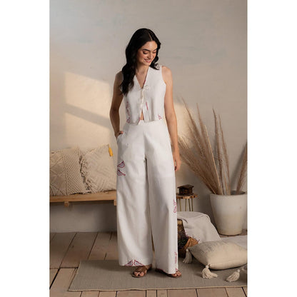 CANOOPI White Flight Embroidered Crop Top and Pant