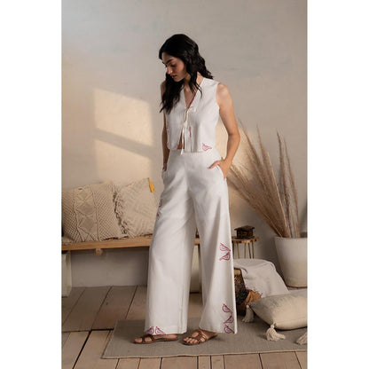 CANOOPI White Flight Embroidered Crop Top and Pant
