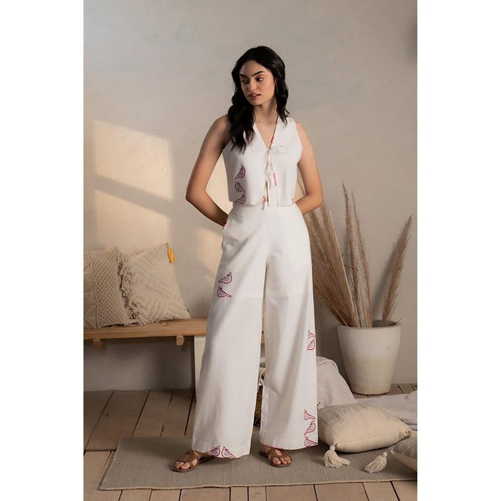 CANOOPI White Flight Embroidered Crop Top and Pant