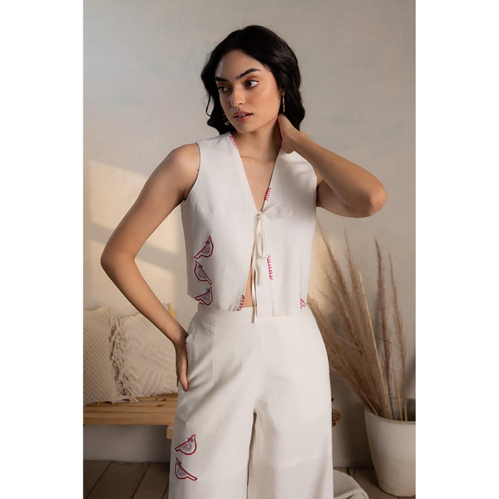 CANOOPI White Flight Embroidered Crop Top and Pant