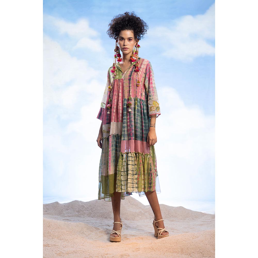 CAPISVIRLEO Uneven Panel Flare Embroidered Dress