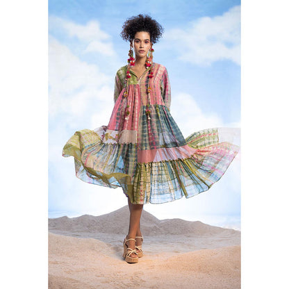 CAPISVIRLEO Uneven Panel Flare Embroidered Dress