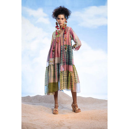 CAPISVIRLEO Uneven Panel Flare Embroidered Dress
