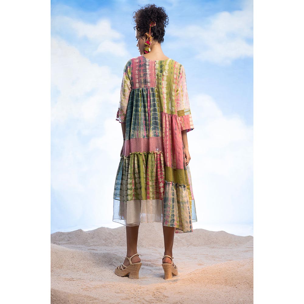 CAPISVIRLEO Uneven Panel Flare Embroidered Dress