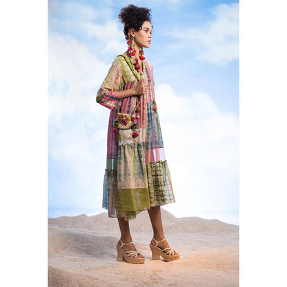 CAPISVIRLEO Uneven Panel Flare Embroidered Dress