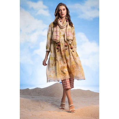 CAPISVIRLEO Flare Eco Print Kurta & Pants with Stole (Set of 3)