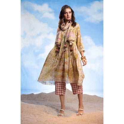 CAPISVIRLEO Flare Eco Print Kurta & Pants with Stole (Set of 3)