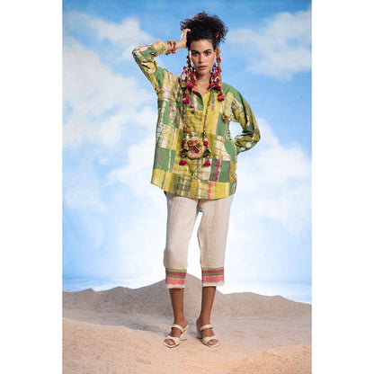 CAPISVIRLEO Green Patchwork Shirt
