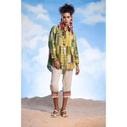 CAPISVIRLEO Green Patchwork Shirt