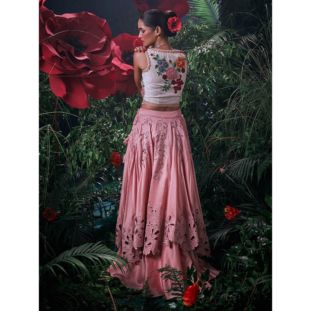 CHANDRIMA Pink Chanderi Embroidered Bead Work Skirt