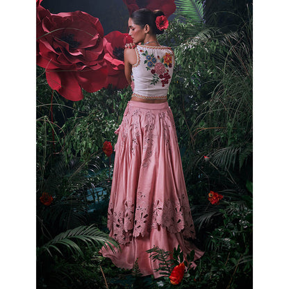 CHANDRIMA Pink Chanderi Embroidered Bead Work Skirt