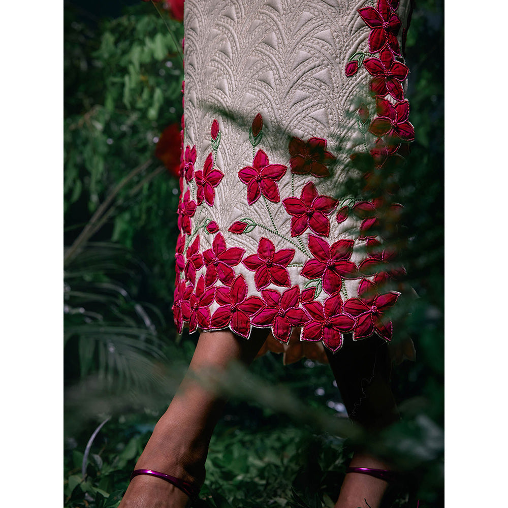 CHANDRIMA Ivory Chanderi Floral Bead Work Skirt