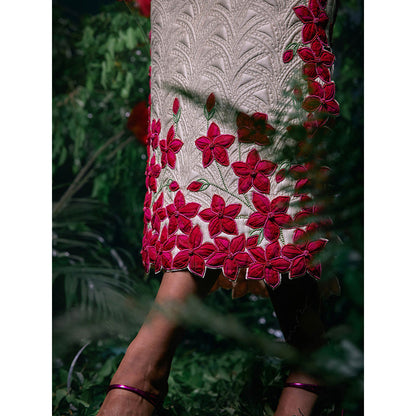 CHANDRIMA Ivory Chanderi Floral Bead Work Skirt