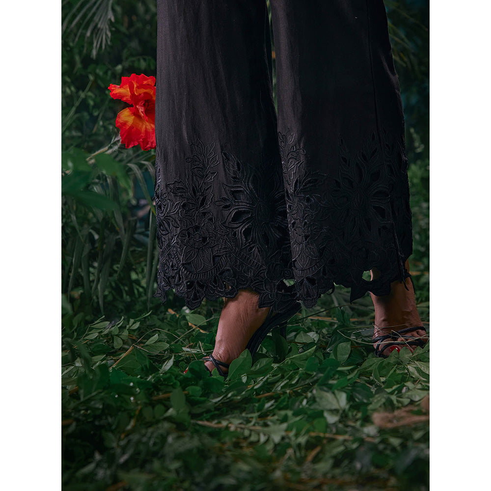 CHANDRIMA Black Chanderi Embroidered Thread Work Pant