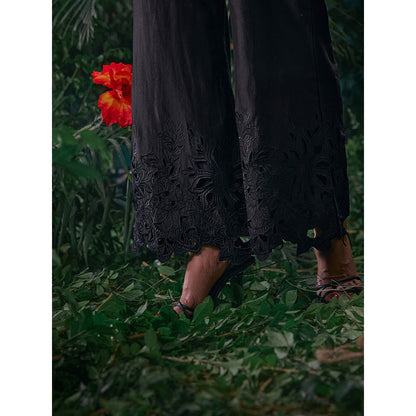 CHANDRIMA Black Chanderi Embroidered Thread Work Pant