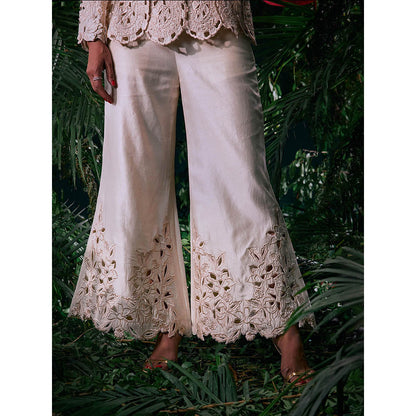 CHANDRIMA Ivory Chanderi Embroidered Thread Work Pant