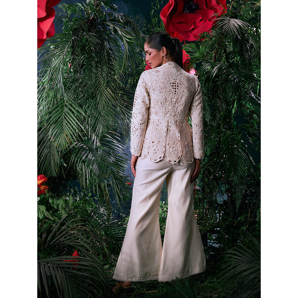 CHANDRIMA Ivory Chanderi Embroidered Thread Work Pant