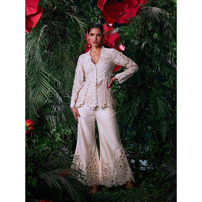 CHANDRIMA Ivory Chanderi Embroidered Thread Work Pant