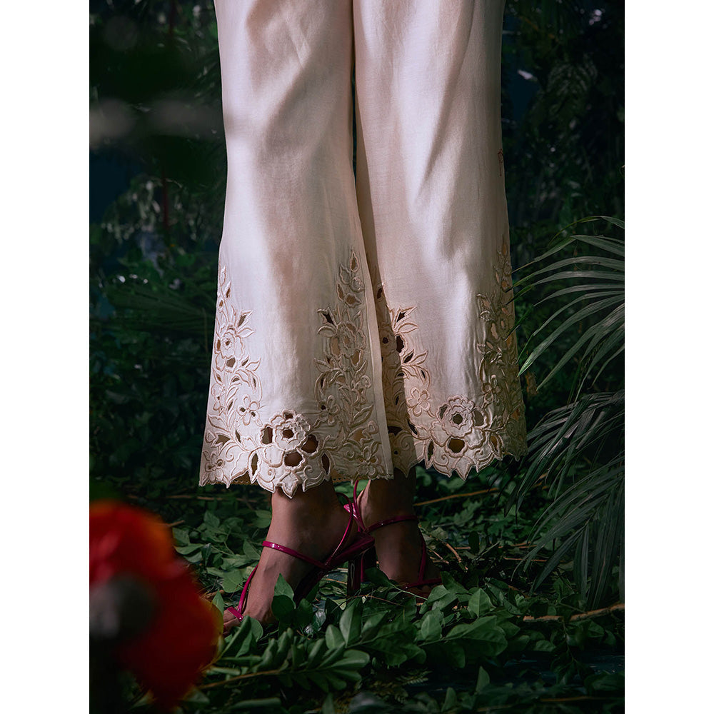 CHANDRIMA Ivory Chanderi Embroidered Thread Work Pant