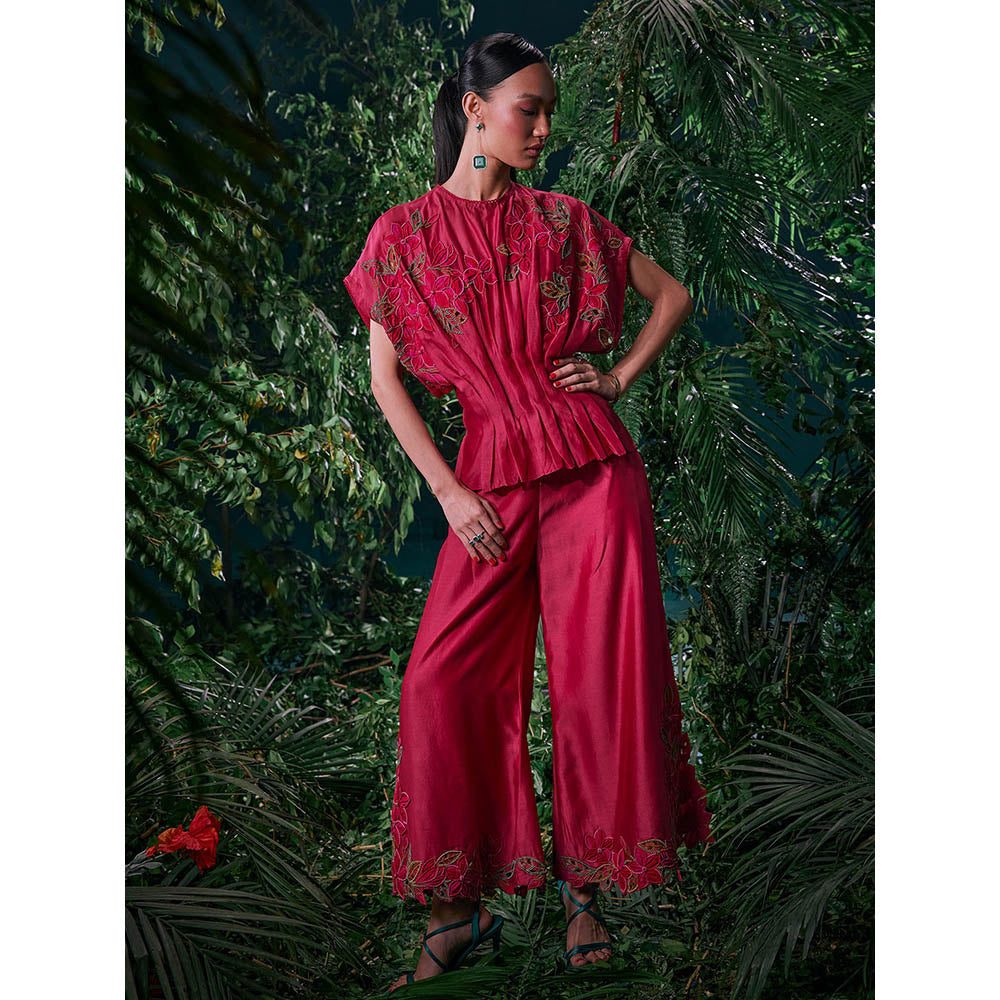 CHANDRIMA Magenta Chanderi Embroidered Thread Work Pant