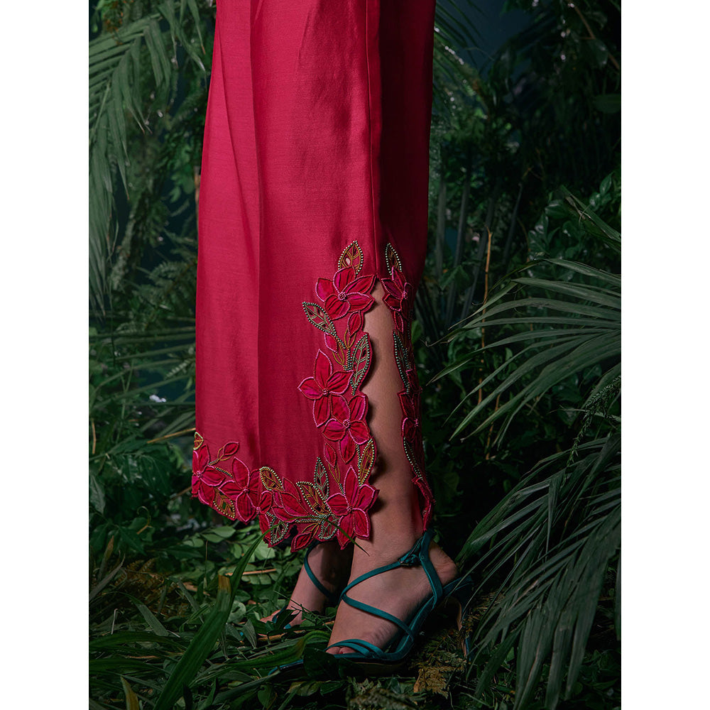 CHANDRIMA Magenta Chanderi Embroidered Thread Work Pant