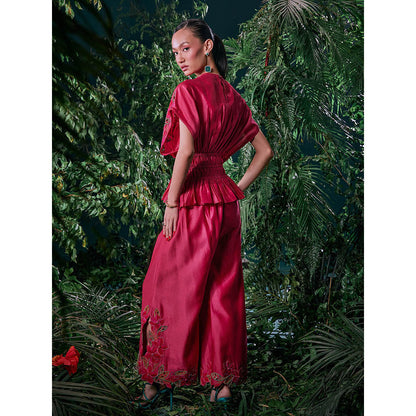 CHANDRIMA Magenta Chanderi Embroidered Thread Work Pant