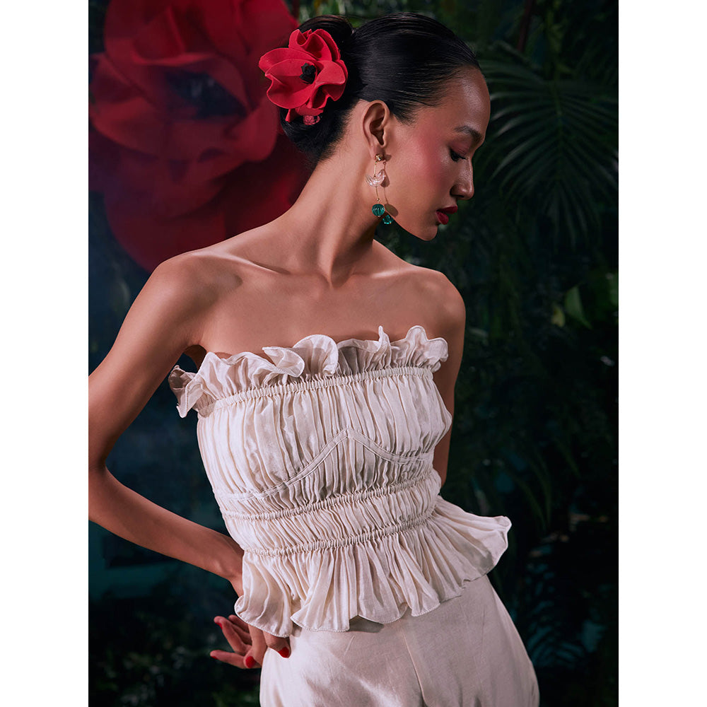 CHANDRIMA Ivory Chanderi Solid Sleeveless Strapless/Tube Top