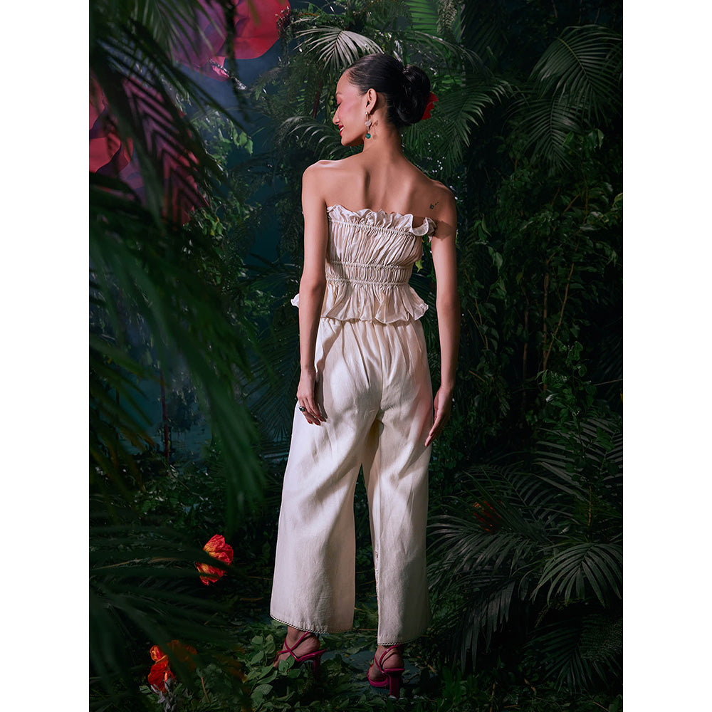 CHANDRIMA Ivory Chanderi Solid Sleeveless Strapless/Tube Top