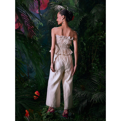 CHANDRIMA Ivory Chanderi Solid Sleeveless Strapless/Tube Top