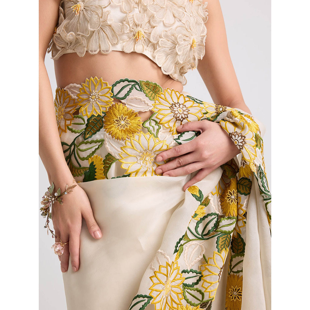 CHANDRIMA Ivory Sunflower Saree with Unstitched Blouse