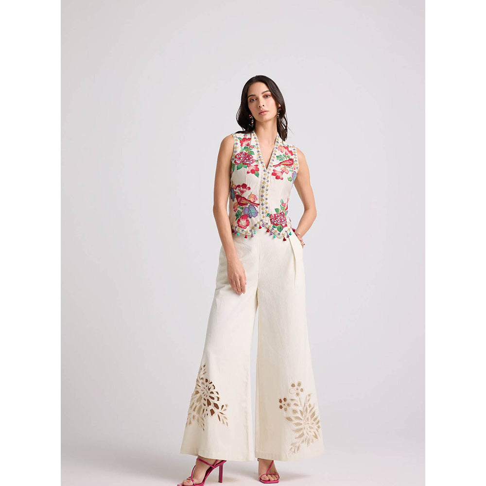 CHANDRIMA Ivory Applique and Beadwork Waistcoat