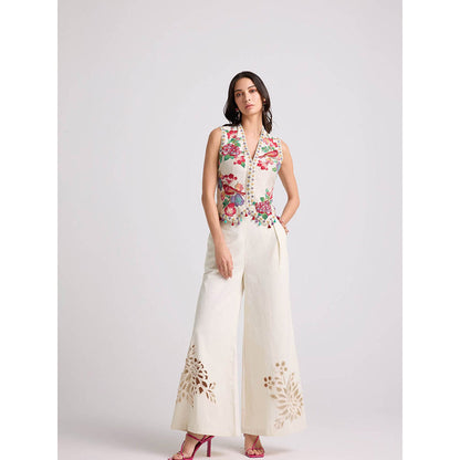 CHANDRIMA Ivory Applique and Beadwork Waistcoat