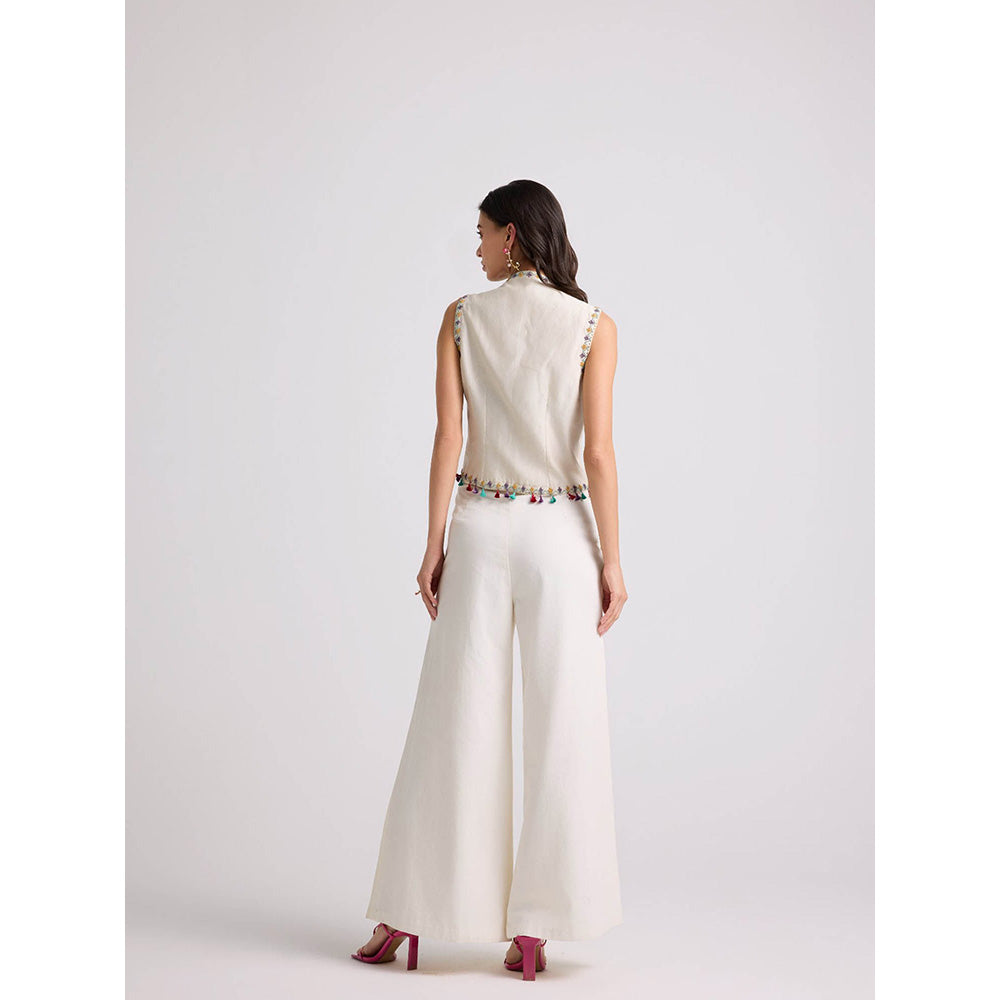 CHANDRIMA Ivory Cutwork Flared Pants