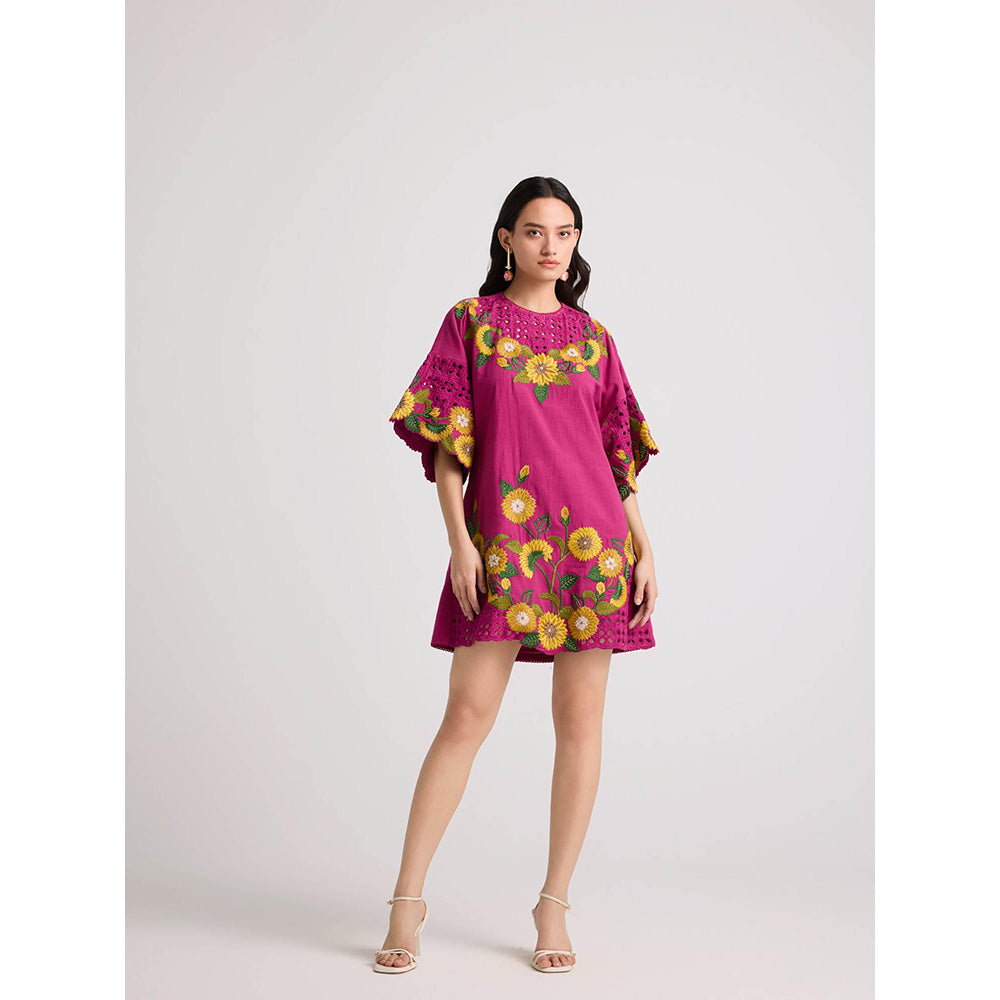 CHANDRIMA Fuchsia Sunflower Short Dress