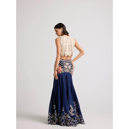 CHANDRIMA Ivory 3D Florals and Cutwork Panelled Crop Top