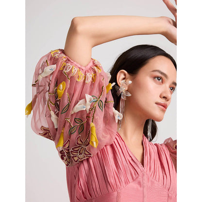 CHANDRIMA Blush Floral Cutwork Midi Dress