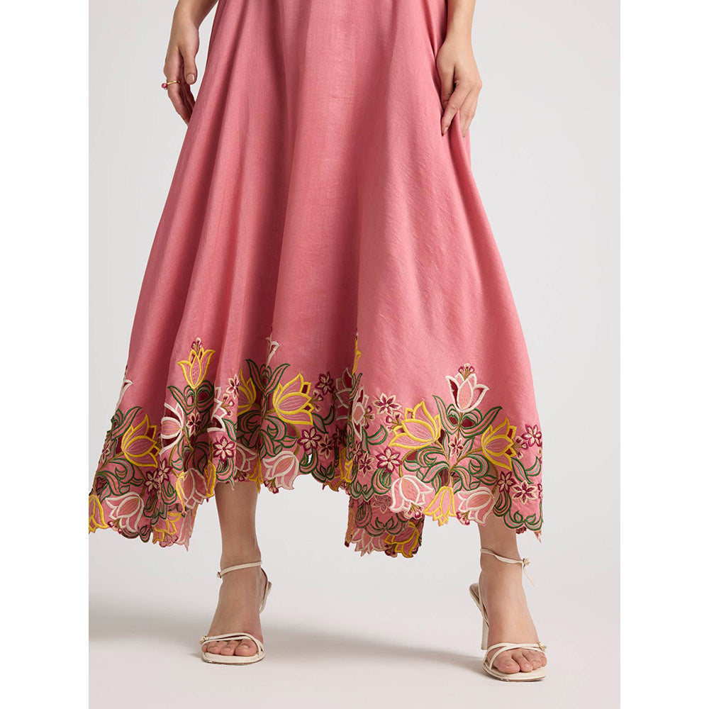 CHANDRIMA Blush Floral Cutwork Midi Dress