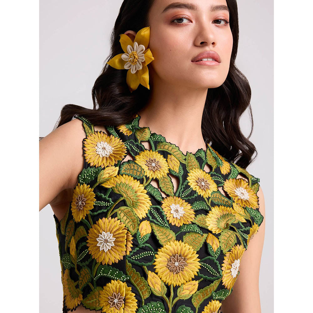 CHANDRIMA Black Sunflower Crop Top
