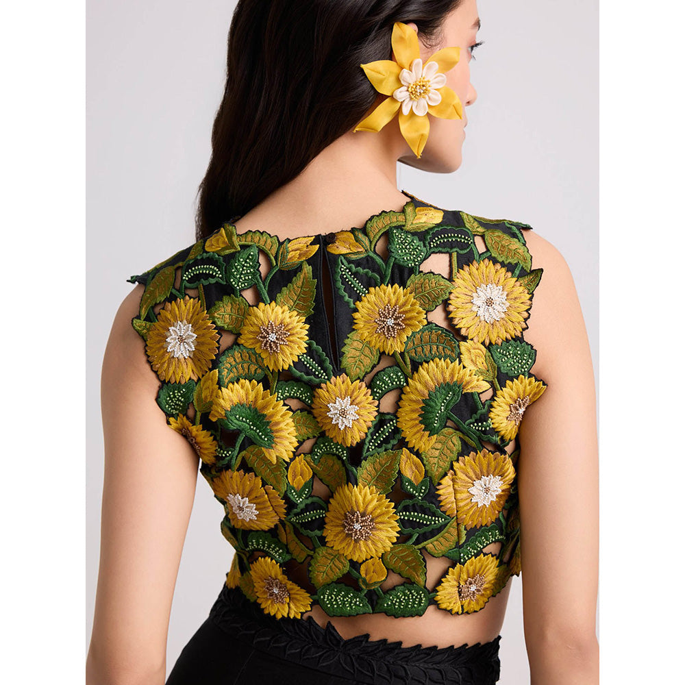 CHANDRIMA Black Sunflower Crop Top