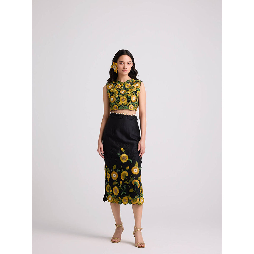CHANDRIMA Black Sunflower Skirt