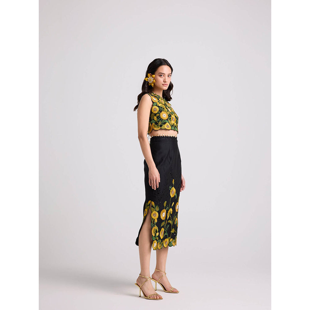 CHANDRIMA Black Sunflower Skirt