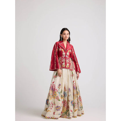 CHANDRIMA Red Contrast Cordwork and Beadwork Panelled Jacket