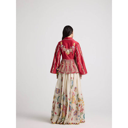 CHANDRIMA Ivory Threadwork and Beadwork Pleated Skirt