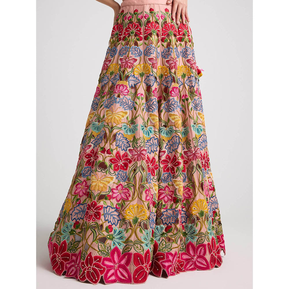 CHANDRIMA Soft Pink Multicolor Floral Skirt