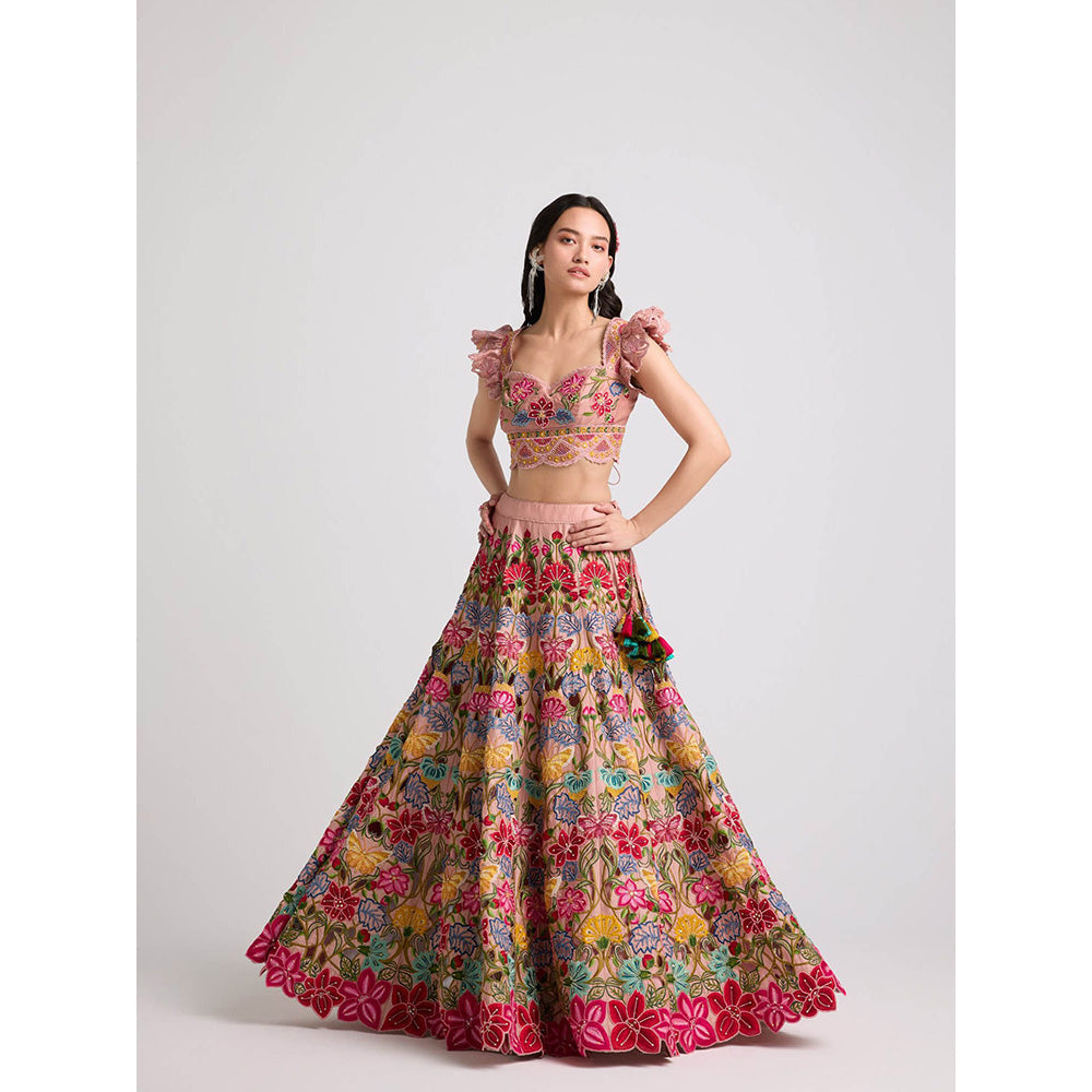CHANDRIMA Soft Pink Multicolor Floral Skirt